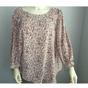 Max Studio Women 2X Floral Blouse Ruffle Shoulder Cuff Top NWT Office Casual